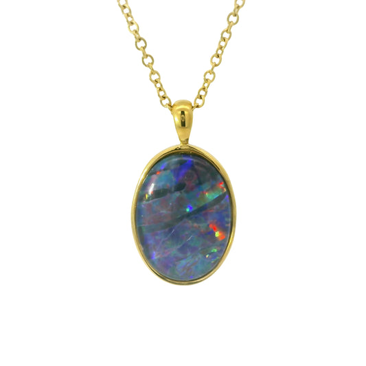 Triplet Opal Pendant in Gold Plated Stainless Steel - Multicolour