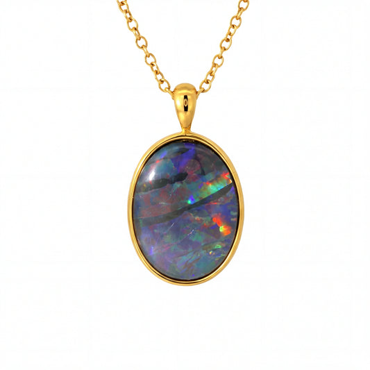 Triplet Opal Pendant in Gold Plated Stainless Steel - Multicolour