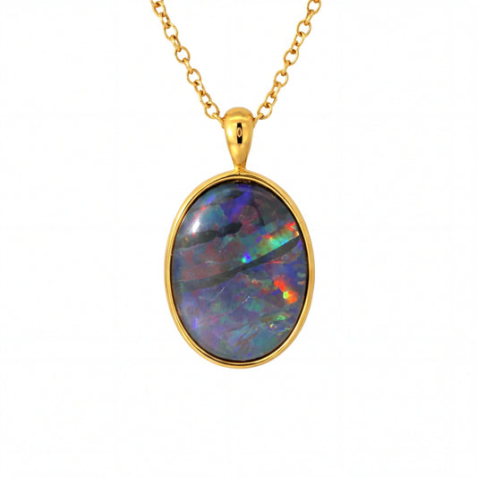 Triplet Opal Pendant in Gold Plated Stainless Steel - Multicolour - Australian Opal Cutters and Pearl Divers