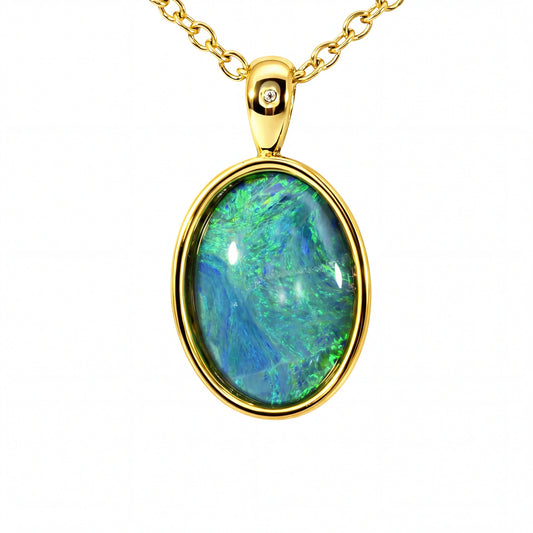 Triplet Opal Pendant set in Stainless Steel Gold Plated - Australian Opal Cutters and Pearl Divers