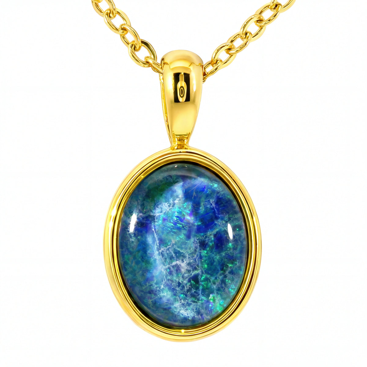 Triplet Opal Pendant set in Stainless Steel Gold Plated