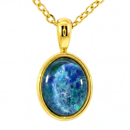 Triplet Opal Pendant set in Stainless Steel Gold Plated