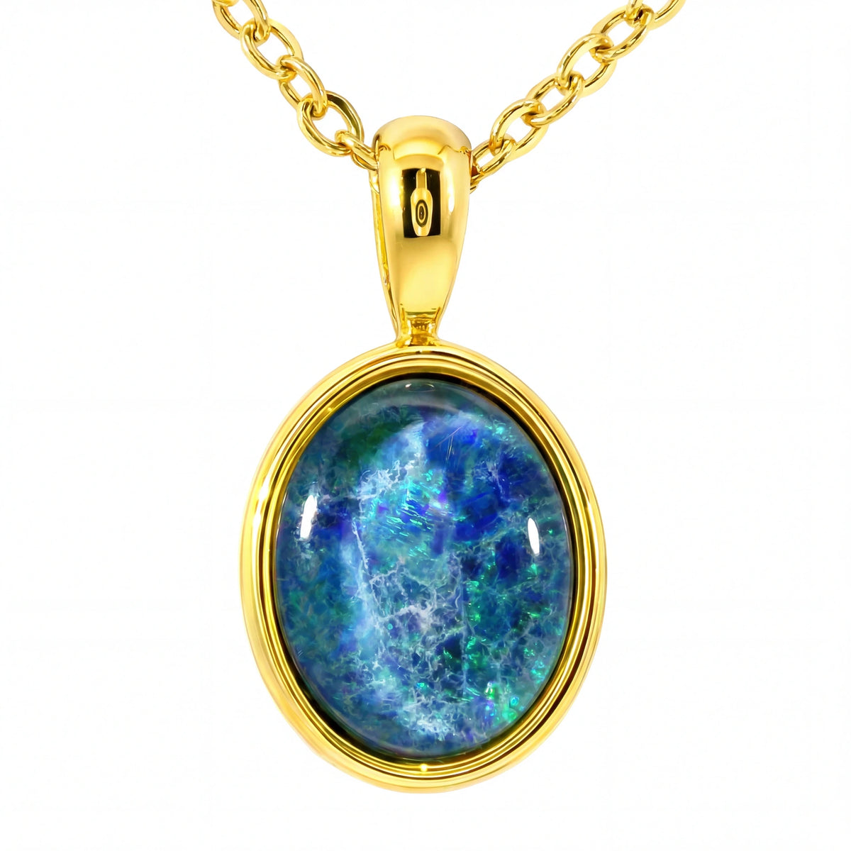 Triplet Opal Pendant set in Stainless Steel Gold Plated - Australian Opal Cutters and Pearl Divers