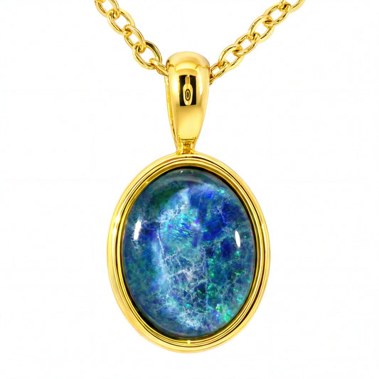 Triplet Opal Pendant set in Stainless Steel Gold Plated - Australian Opal Cutters and Pearl Divers