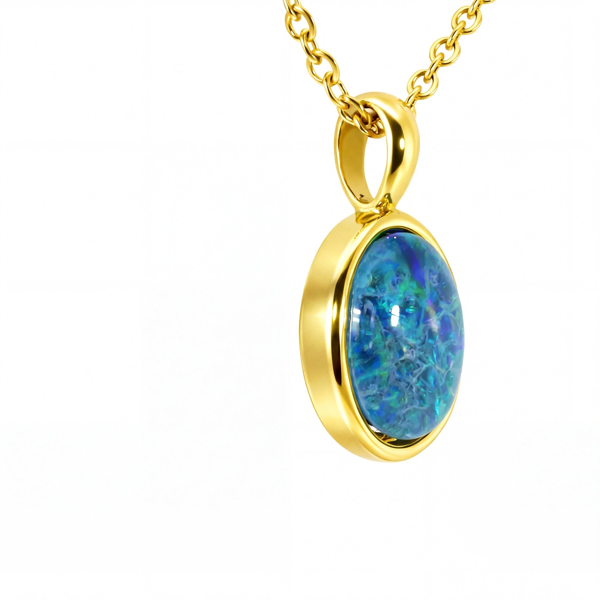 Triplet Opal Pendant set in Stainless Steel Gold Plated - Australian Opal Cutters and Pearl Divers