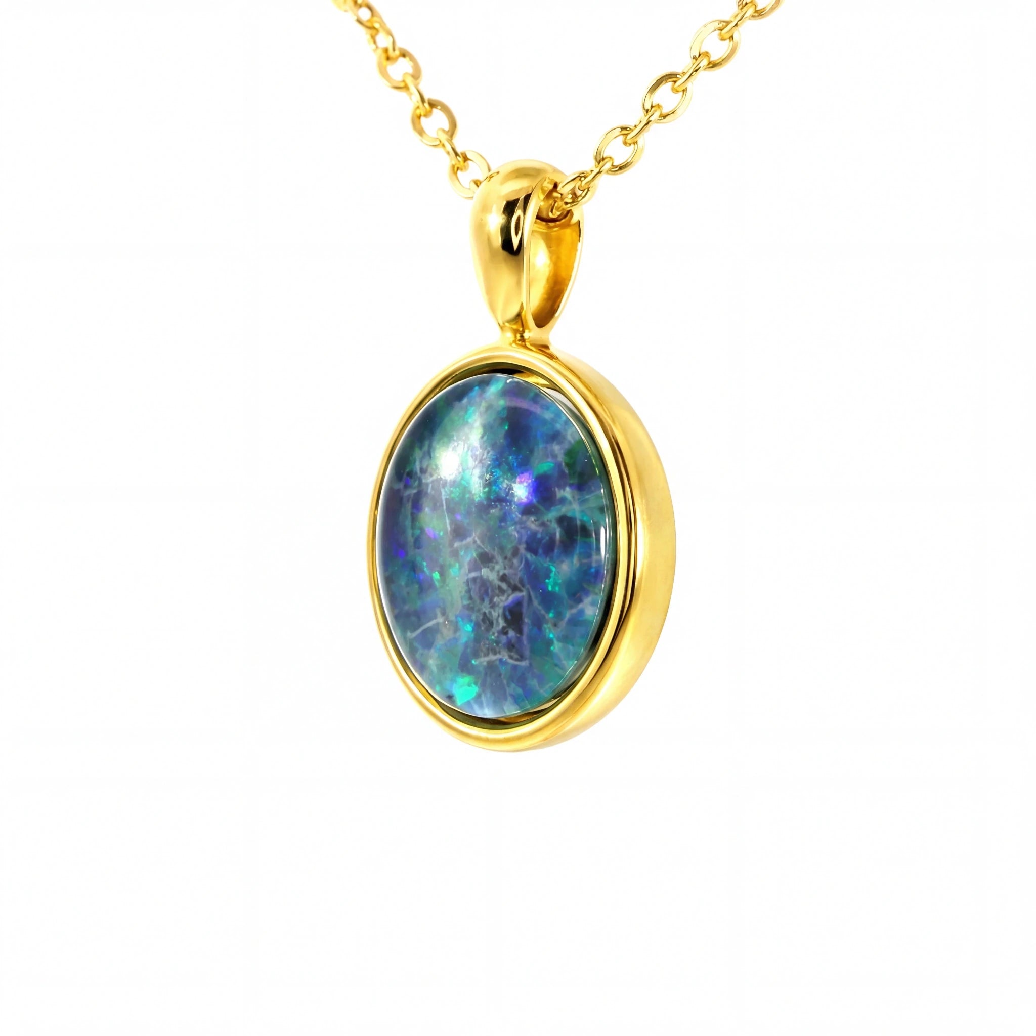 Triplet Opal Pendant set in Stainless Steel Gold Plated - Australian Opal Cutters and Pearl Divers