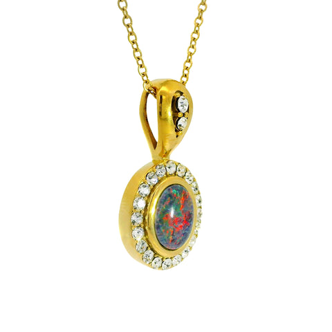 Triplet Opal Pendant set in Gold Plated Stainless Steel - Multicolour