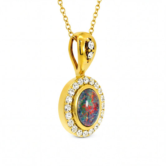 Triplet Opal Pendant set in Gold Plated Stainless Steel - Multicolour - Australian Opal Cutters and Pearl Divers