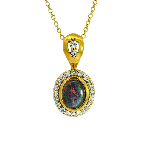 Triplet Opal Pendant set in Gold Plated Stainless Steel - Multicolour