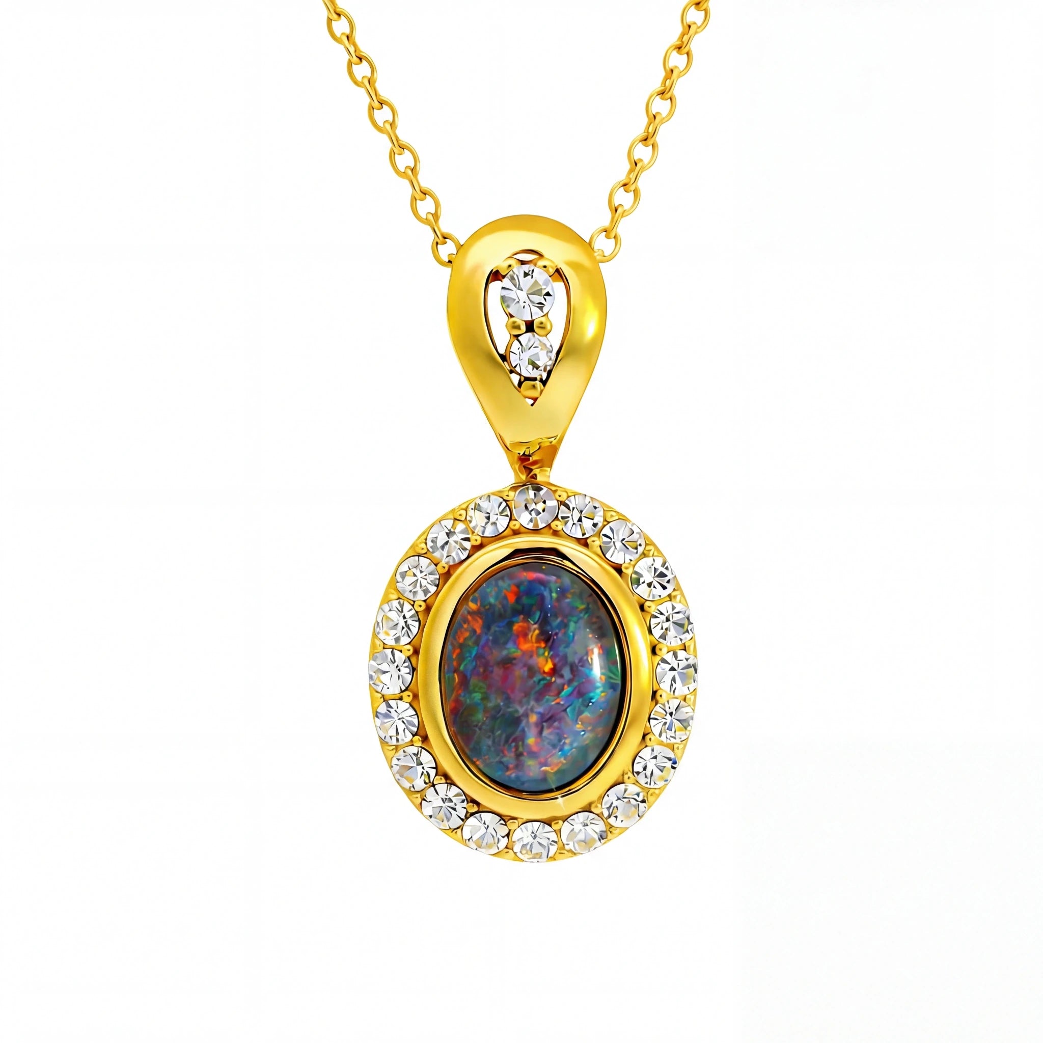Triplet Opal Pendant set in Gold Plated Stainless Steel - Multicolour - Australian Opal Cutters and Pearl Divers