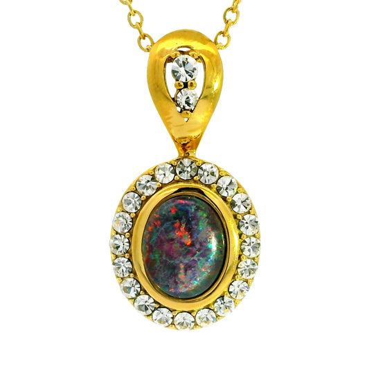 Triplet Opal Pendant set in Gold Plated Stainless Steel - Multicolour