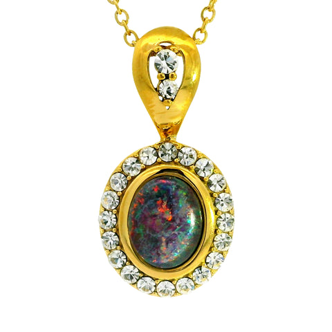 Triplet Opal Pendant set in Gold Plated Stainless Steel - Multicolour