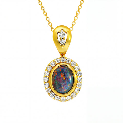 Triplet Opal Pendant set in Gold Plated Stainless Steel - Multicolour - Australian Opal Cutters and Pearl Divers