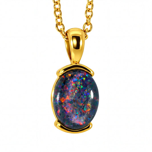 Triplet Opal Pendant set in Stainless Steel Gold Plated - Australian Opal Cutters and Pearl Divers