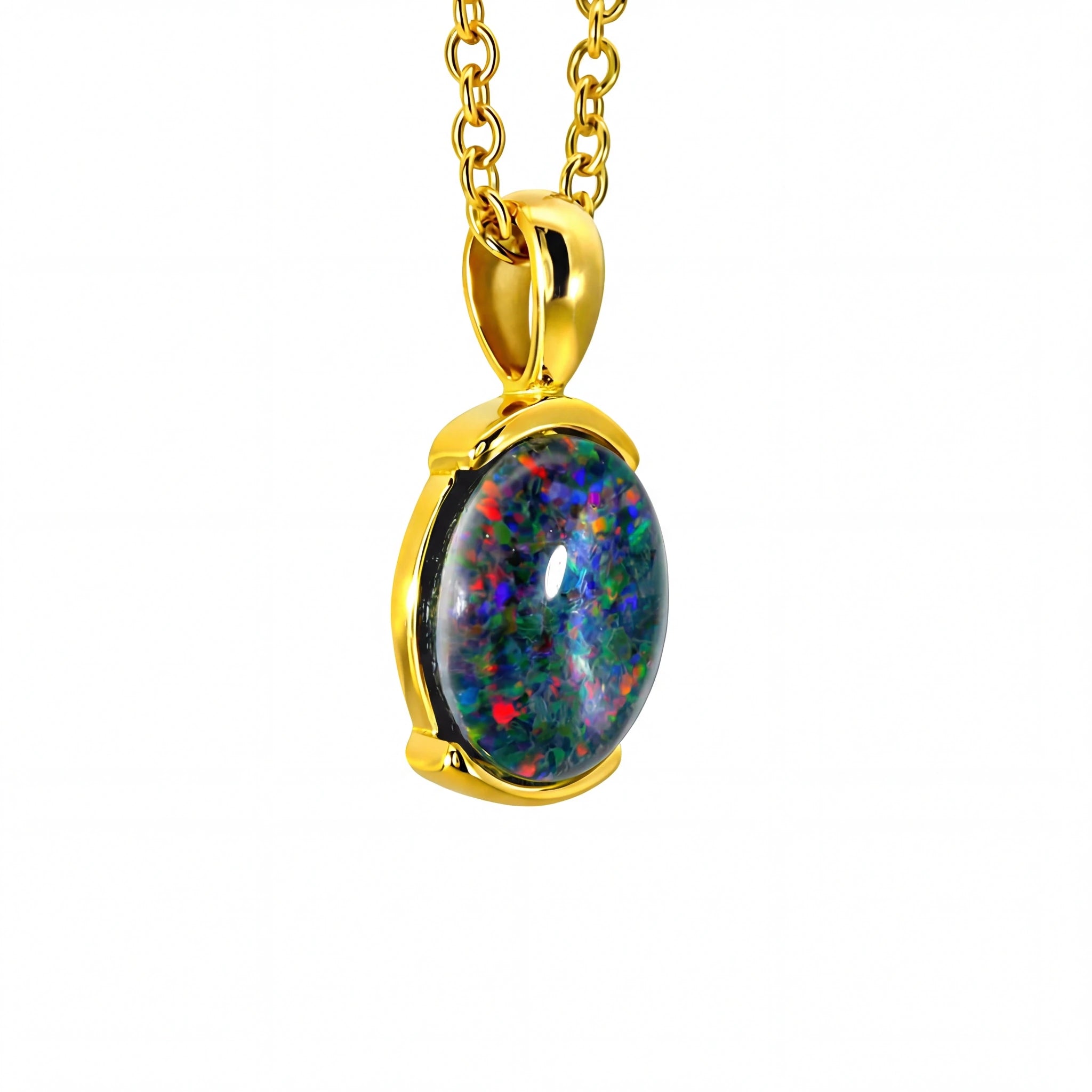 Triplet Opal Pendant set in Stainless Steel Gold Plated - Australian Opal Cutters and Pearl Divers
