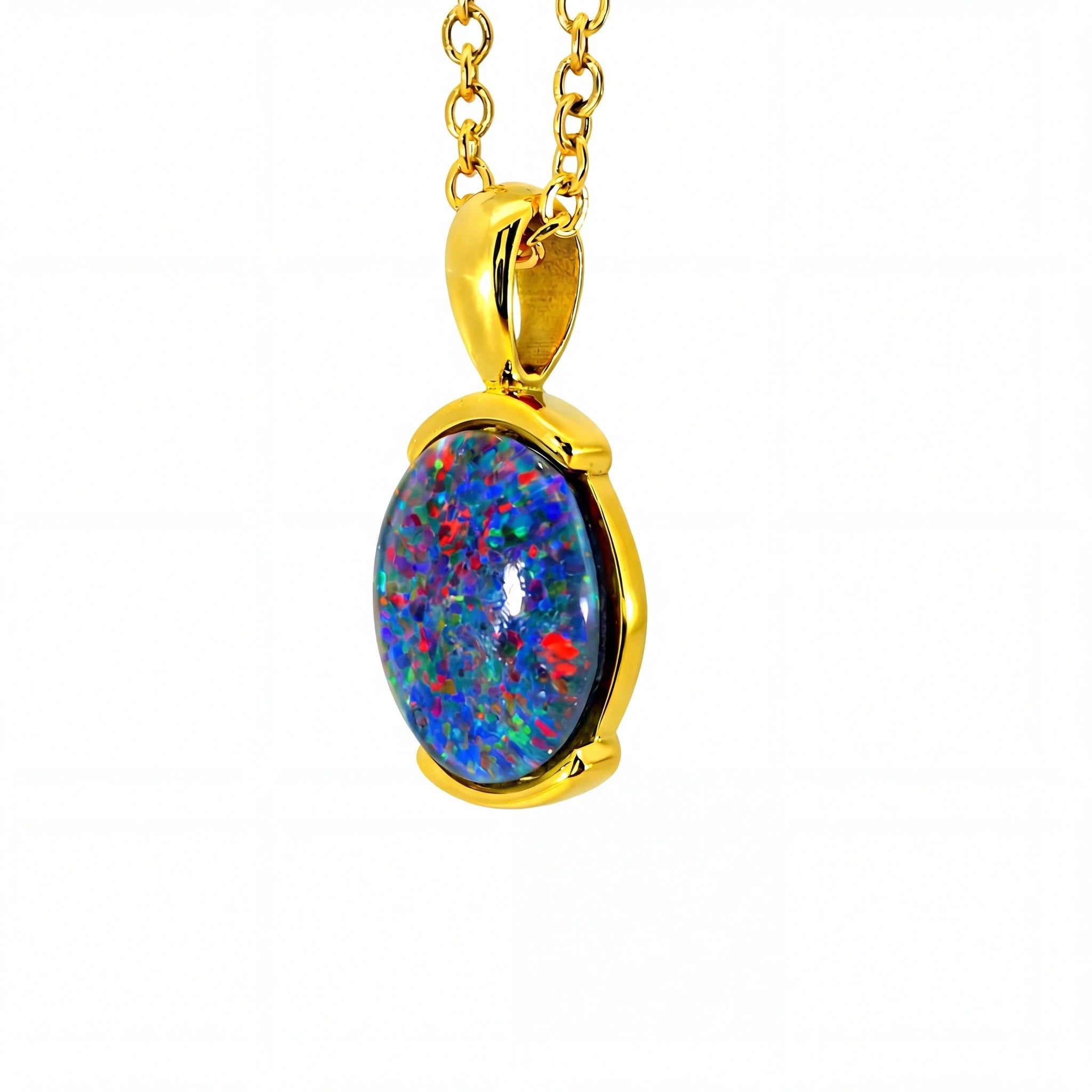 Triplet Opal Pendant set in Stainless Steel Gold Plated - Australian Opal Cutters and Pearl Divers