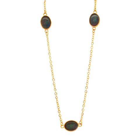 Triplet Opal Pendant set in Gold Plated Stainless Steel - Multicolour