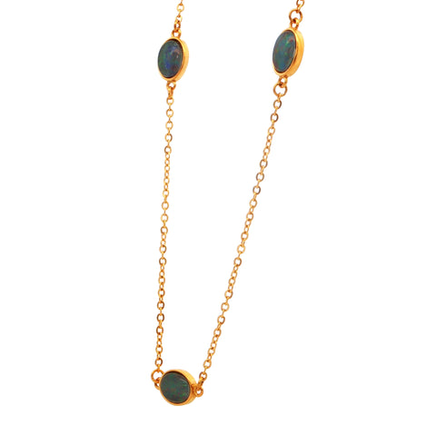 Triplet Opal Pendant set in Gold Plated Stainless Steel - Multicolour