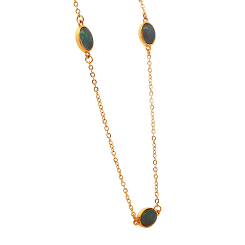 Triplet Opal Pendant set in Gold Plated Stainless Steel - Multicolour