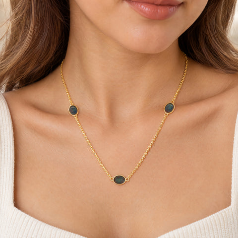 Triplet Opal Pendant set in Gold Plated Stainless Steel - Multicolour