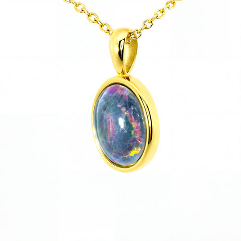 Triplet Opal Pendant set in Stainless Steel Gold Plated - Australian Opal Cutters and Pearl Divers