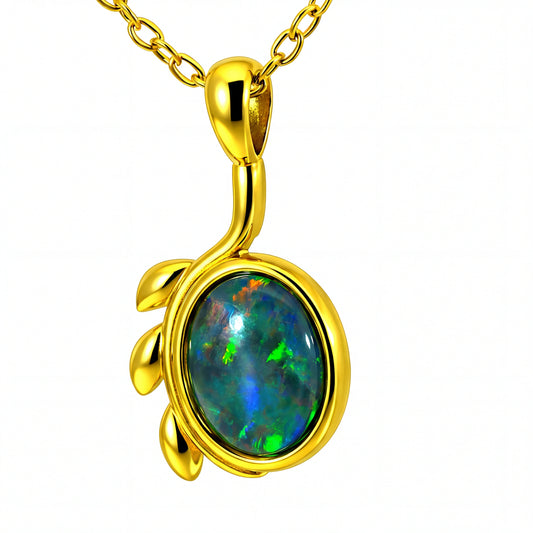 Triplet Opal Pendant in Gold Plated Stainless Steel - Multicolour