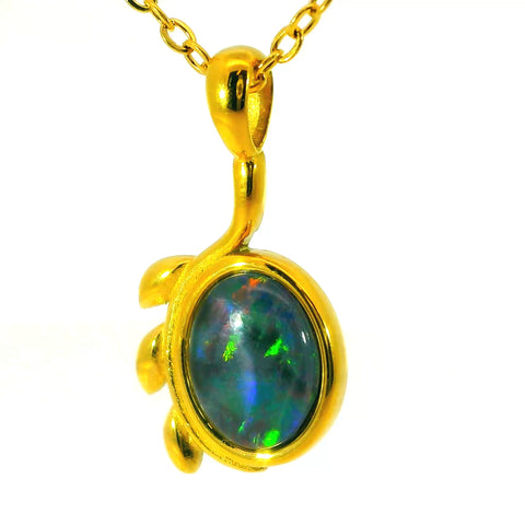 Triplet Opal Pendant in Gold Plated Stainless Steel - Multicolour