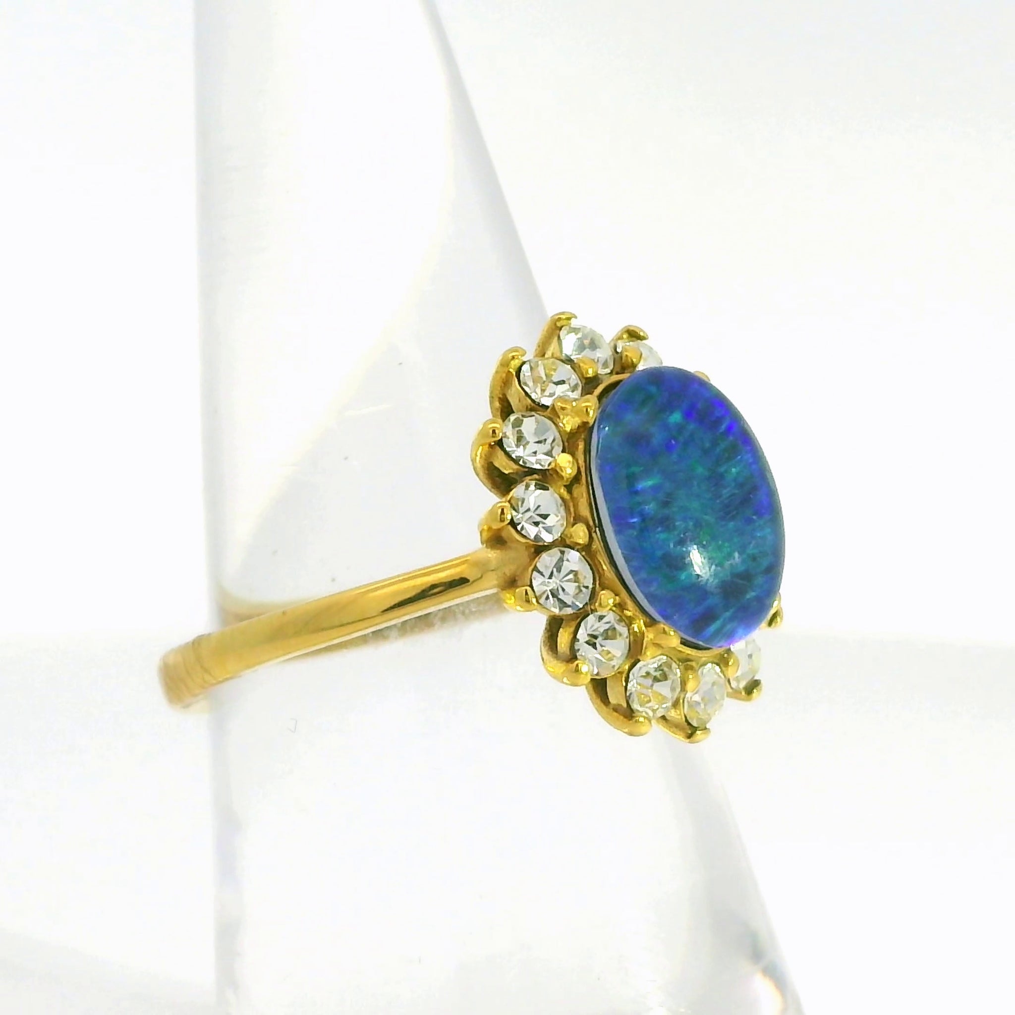 Triplet Opal Ring set in Gold Plated Stainless Steel - Blue-Green