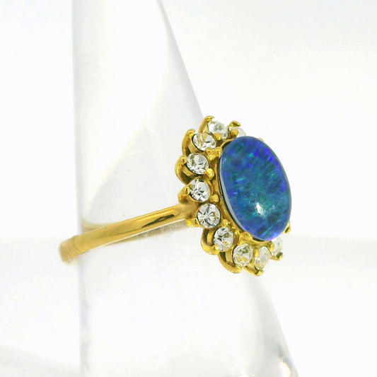 Triplet Opal Ring set in Gold Plated Stainless Steel - Blue-Green