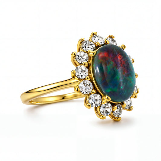 Triplet Opal Ring set in Gold Plated Stainless Steel - Mutlticolour