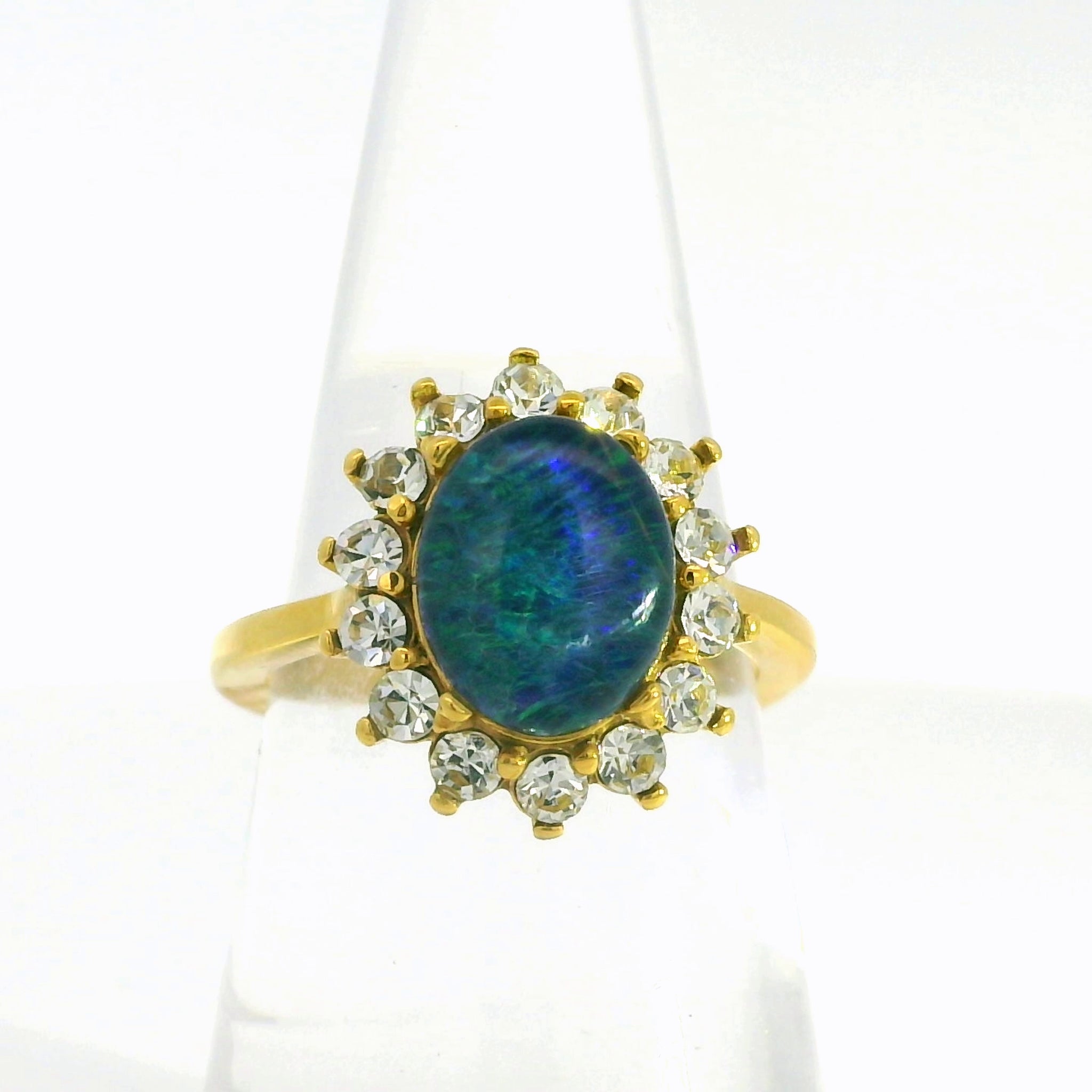 Triplet Opal Ring set in Gold Plated Stainless Steel - Blue-Green