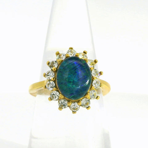 Triplet Opal Ring set in Gold Plated Stainless Steel - Blue-Green