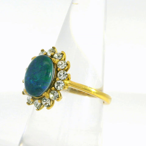 Triplet Opal Ring set in Gold Plated Stainless Steel - Blue-Green