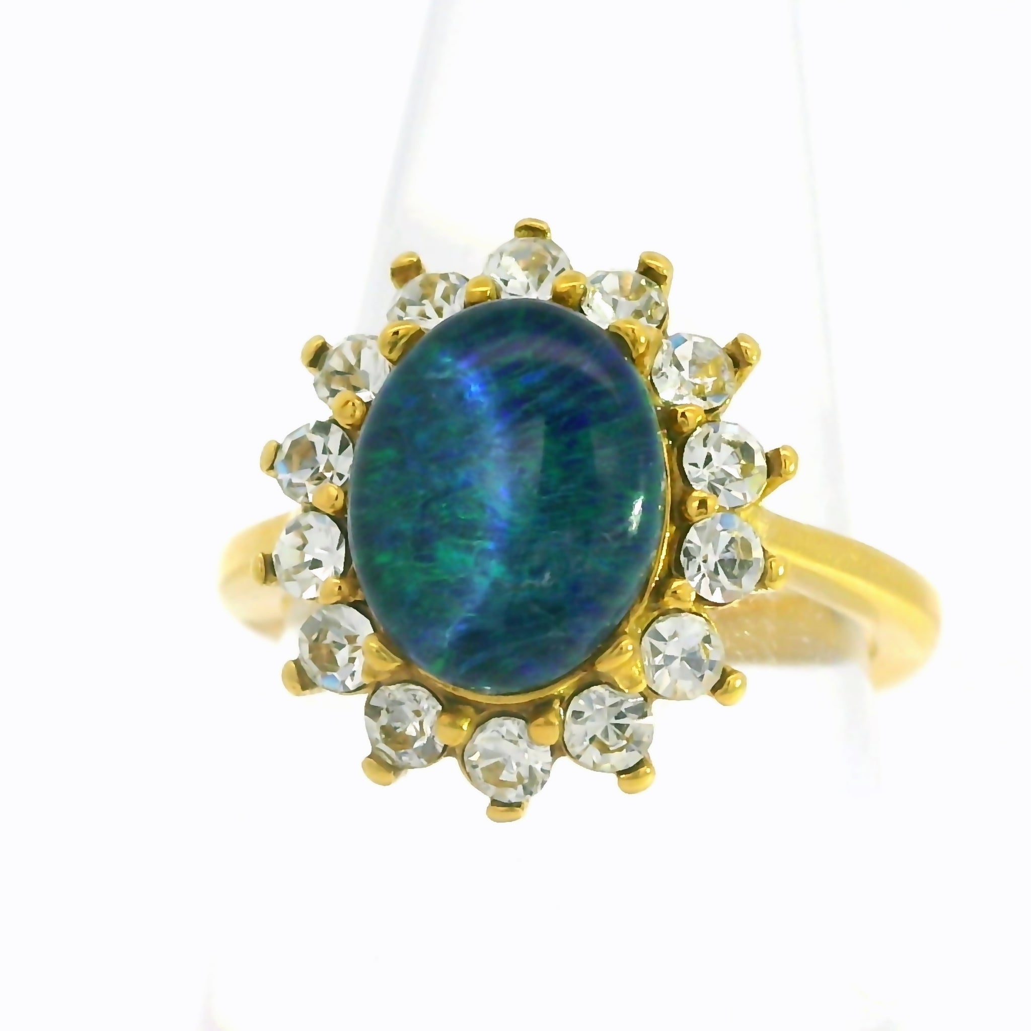 Triplet Opal Ring set in Gold Plated Stainless Steel - Blue-Green