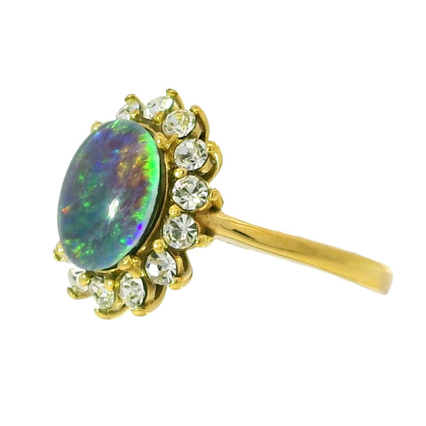 Triplet Opal Ring set in Gold Plated Stainless Steel - Mutlticolour