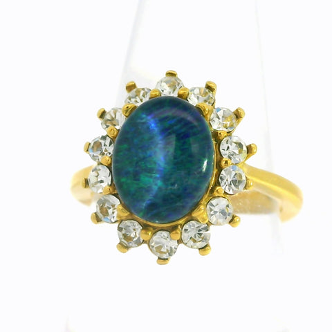 Triplet Opal Ring set in Gold Plated Stainless Steel - Blue-Green