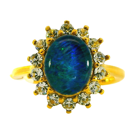 Triplet Opal Ring set in Gold Plated Stainless Steel - Blue-Green