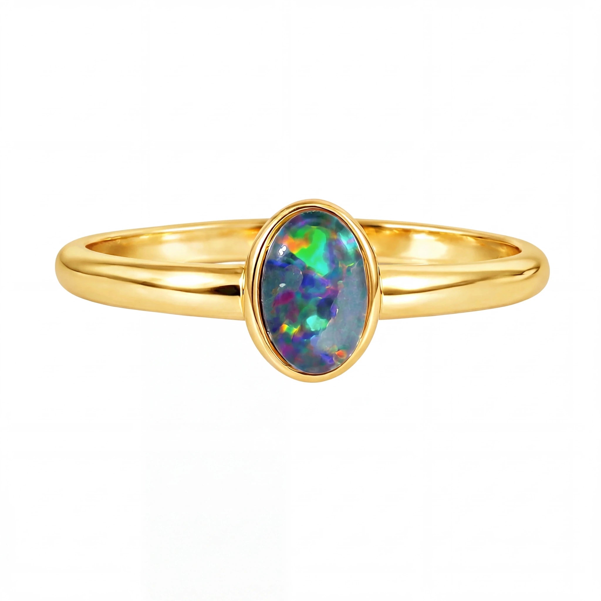 Triplet Opal Ring in Gold Plated Stainless Steel - Multicolour - Australian Opal Cutters and Pearl Divers