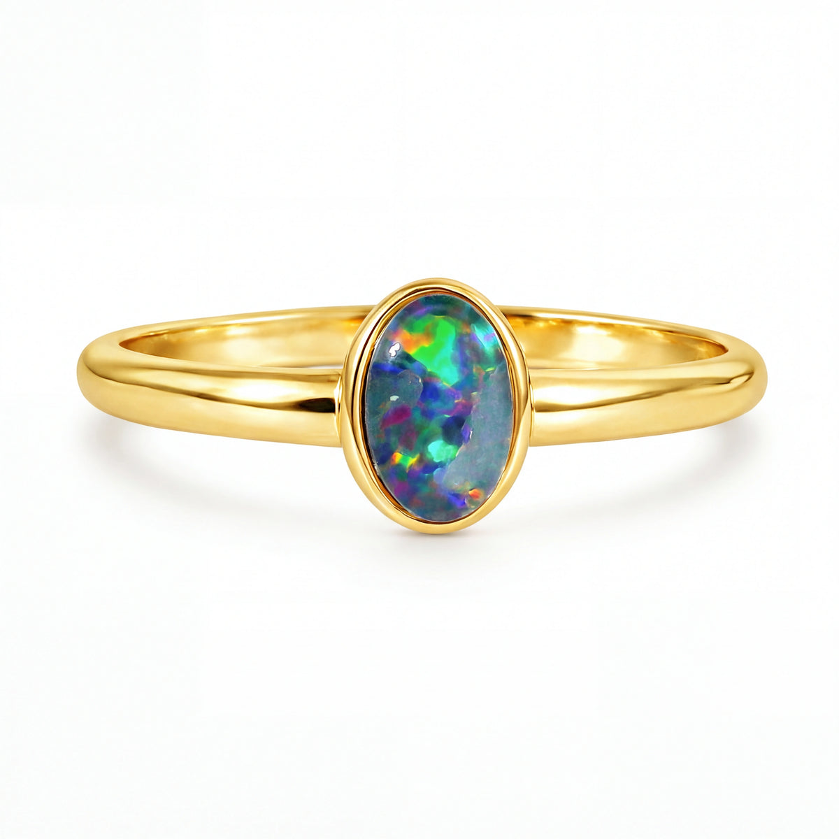 Triplet Opal Ring in Gold Plated Stainless Steel - Multicolour