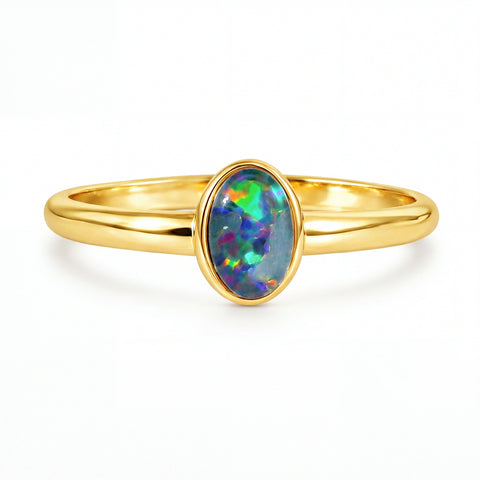 Triplet Opal Ring in Gold Plated Stainless Steel - Multicolour