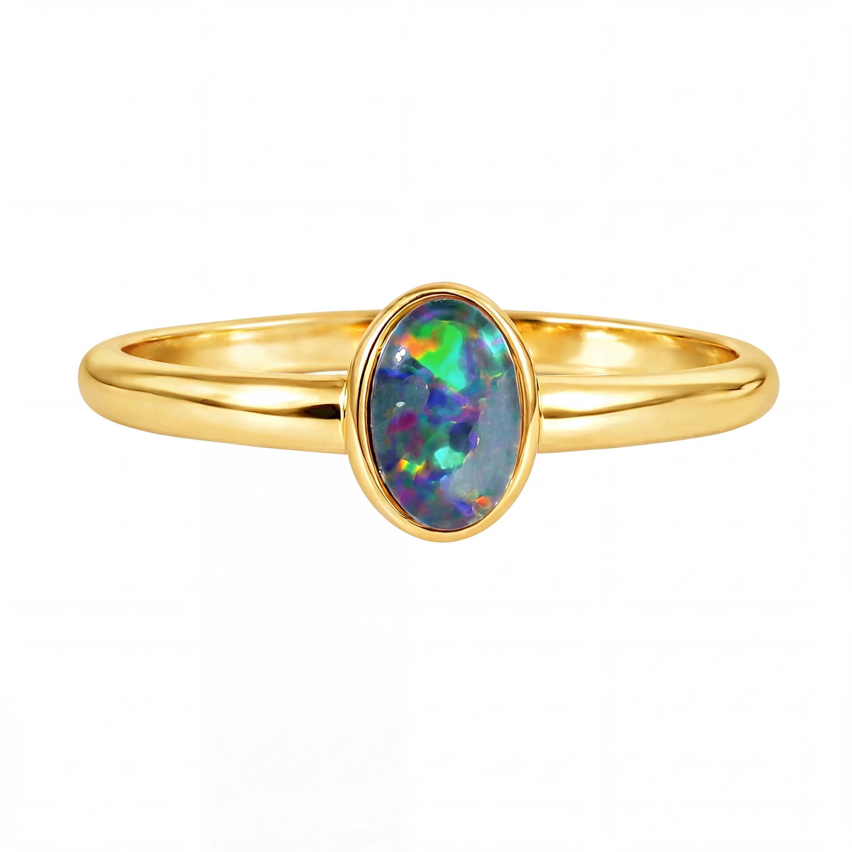 Triplet Opal Ring in Gold Plated Stainless Steel - Multicolour - Australian Opal Cutters and Pearl Divers