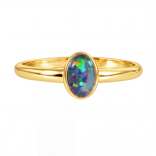 Triplet Opal Ring in Gold Plated Stainless Steel - Multicolour - Australian Opal Cutters and Pearl Divers