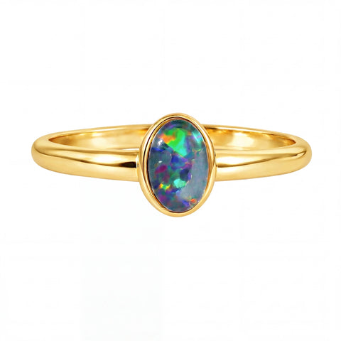 Triplet Opal Ring in Gold Plated Stainless Steel - Multicolour - Australian Opal Cutters and Pearl Divers