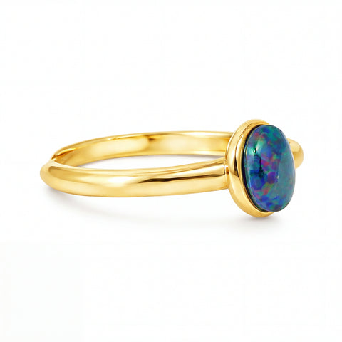 Triplet Opal Ring in Gold Plated Stainless Steel - Multicolour