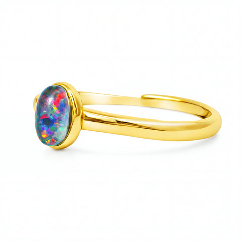 Triplet Opal Ring in Gold Plated Stainless Steel - Multicolour