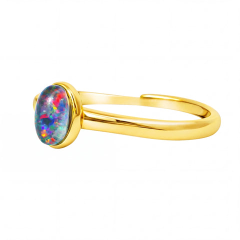 Triplet Opal Ring in Gold Plated Stainless Steel - Multicolour - Australian Opal Cutters and Pearl Divers