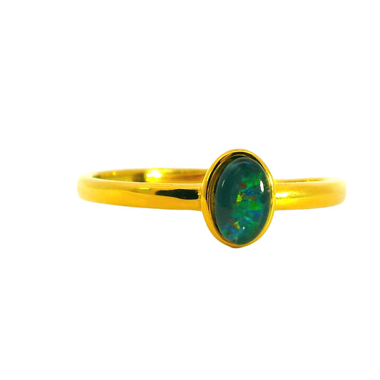 Triplet Opal Ring in Gold Plated Stainless Steel - Multicolour
