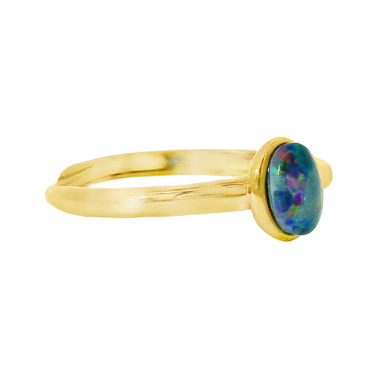 Triplet Opal Ring in Gold Plated Stainless Steel - Multicolour