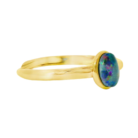 Triplet Opal Ring in Gold Plated Stainless Steel - Multicolour