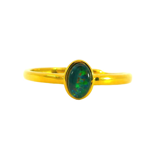 Triplet Opal Ring in Gold Plated Stainless Steel - Multicolour